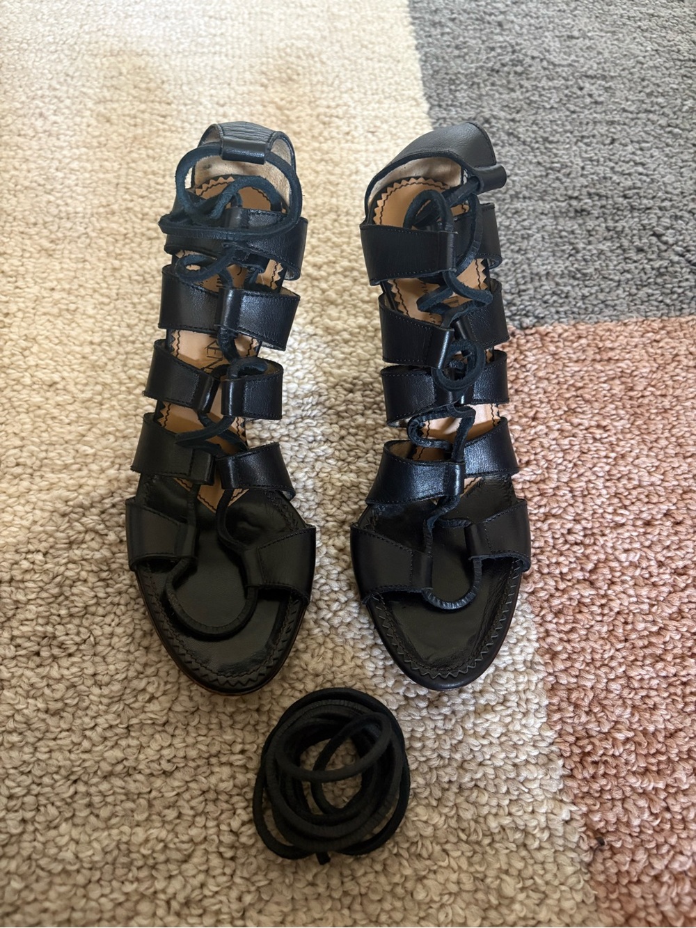 Vintage Yves Saint Laurent Black Strappy Lace-Up Gladiator Sandals - Women
